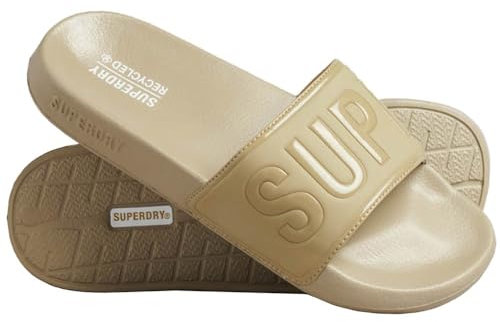 Superdry Code Core Vegan Pool Slide, Herren-Flops, Winter, Twig, Beige, Größe M, Winter Twig Beige, Medium