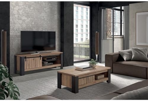AltoBuy CLODIUS - Ensemble Salon Meuble TV et Table Basse Aspect Bois Finition Scarlet 1 Tiroir et 1 Niche