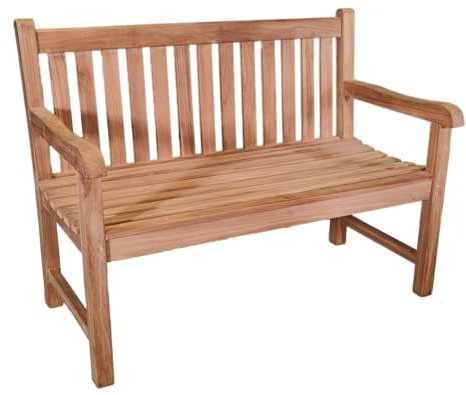 Gartenbank SIGLI 2 Sitzer, hochwertig Teakholz massiv, 120cm Breit, Holzbank für Balkon, Terrasse, Wintergarten oder Garten, pflegeleichtes Unikat, Holzbank, Gartenmöbel