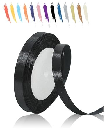Schwarz 10mm Satinband 23 Meter, Polyesterband, verschönern Sie Ihre Bastelarbeiten und Feiern, ideal für Geschenkverpackungen, Dekorationen, Hochzeitsautoband, Bänder zum Basteln