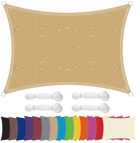 Ygann Sonnensegel Sonnenschutz Sonnendach Balkon Wetterschutz wasserabweisend Winddicht PES 420D 96% UV-Schutz für Garten Outdoor Viereck Rechteck Quadrat Sand,1.5x1m