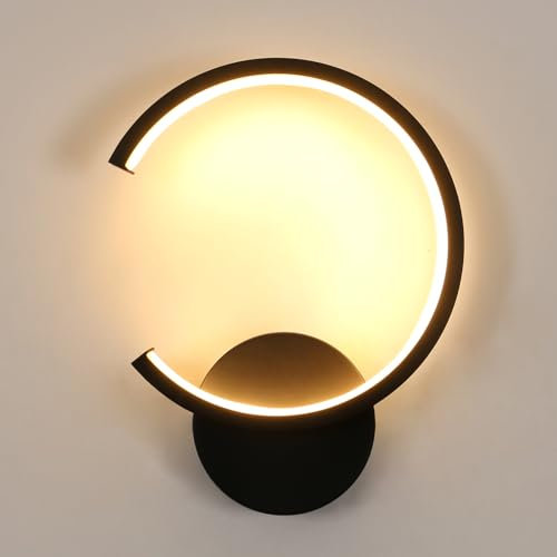 Riserva Wandleuchte LED Innen 10W, Runde Schwarz Wandlampe Moderne, Kreative Aluminium Wandleuchten für Wohnzimmer, Schlafzimmer, Flur, Treppe, Café, 3000K Warmweiß