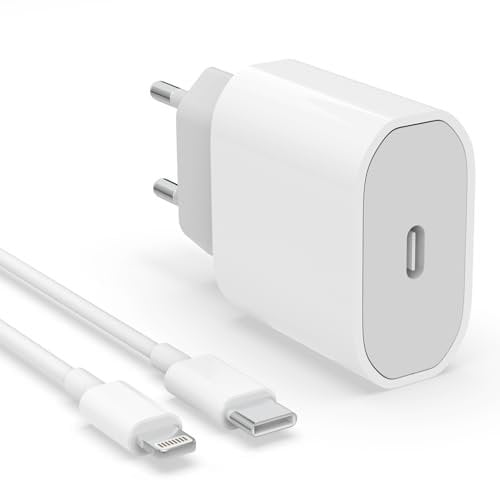 Cargador Rápido USB C de 20W con Cable USB C a Lightning 1m Certificado MFi for iPhone 14/14 Pro/14 Pro Max/14 Plus/13/12/11/8/Pad, USBC Enchufe Cabezal Carga Adaptador Tipo C Pared Cargado Corriente