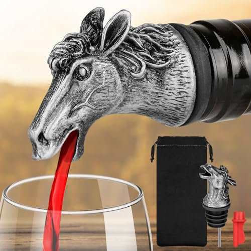 LKKCHER Pferd 2-in-1 Weinflaschenverschluss und Ausgießer, Pferde Geschenk Weingeschenke Pferde Deko, Geburtstagsgeschenke für Männer Frauen Pferdeliebhaber, Pferdekopf Weinverschluss für Wein