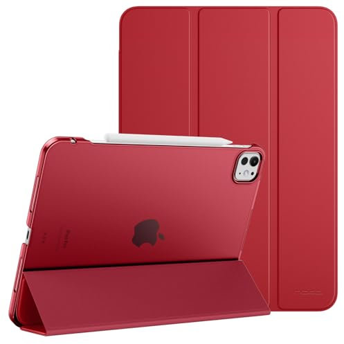 MoKo Hülle für iPad Pro 11 Zoll M4 2024 (5. Gen), Ultradünne Standhülle mit Transluzent Hart PC Rückseite für iPad Pro 11'' 2024 (A2836/A2837/A3006), Unterstützt Apple Pencil Pro, Rot