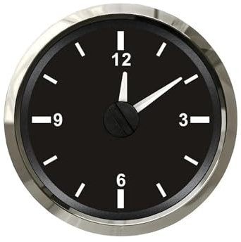 52mm Uhr Gauge 12-stunde Format Mit Rot Hintergrundbeleuchtung Universal Typ for Fahrzeug für Messgeräte für Marinefahrzeuge, Ersatz(Noir)