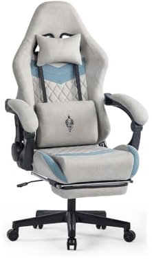 Generisch Gaming Stuhl mit Fußstütze, Stoff, Ergonomisch, 150 kg Belastbarkeit, Verstellbare Armlehne, Grau