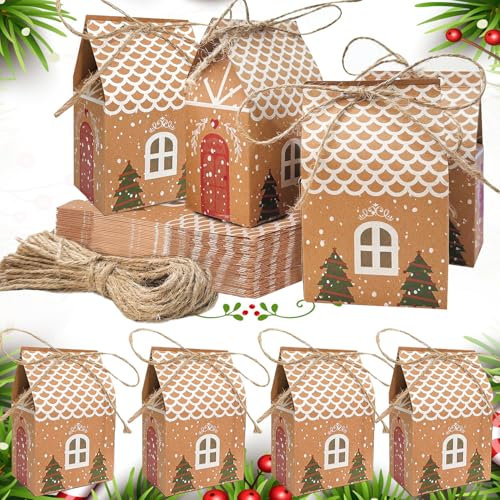 Weihnachtsgeschenkboxen, 20 Stück Süßigkeitskästen Kraftpapier Geschenkbox Geschenkverpackung Geschenkschachteln Papiertüten für Weihnachten Party DIY