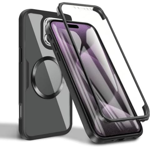 Aithne Hülle für iPhone 14, Kompatibel mit MagSafe Ganzkörper Schutzhülle mit eingebauter Displayschutzfolie, Kameraschutz Case Stoßfeste Fullbody Handyhülle -Schwarz
