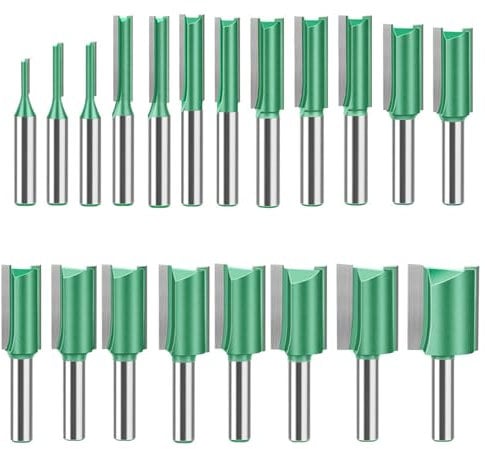 MACHSWON 20 PCS Straight Router Bit Set 8mm Shank,Double Flute Woodworking Milling Cutter Router Bit Sets 3mm to 25mm Cut Diameter Cutting Trimming Cutter Routing Bits