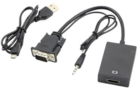 NIWPPKIMX Cable Adaptador convertidor de VGA a HDMI Full HD 1080P Compatible con Audio y Fuente de alimentación USB con Puerto de Carga Micro USB