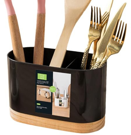 Ungtyb Escurridor de cubiertos de diseño moderno, soporte para palillos, robusto escurrecubiertos de cocina, soporte de utensilios con base de madera decorativo para cocina, casa, interiores y