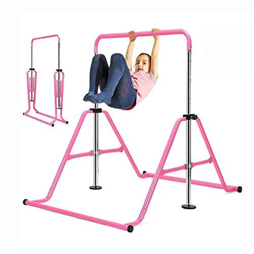 IUBGFTO Gymnastikstange für Kinder, Grifftraining, Fitnessstudio, Trainingsstange für Zuhause, zusammenklappbar, höhenverstellbar, erweiterbar, Schwebebalken für drinnen und draußen (Rosa)