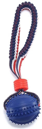 Dog Ball on a Rope,Hollow Rubber Ball on rope dog training,for Fetch, Catch, Throw and Tug of War,Dog Pull & Tug Toy Studded Ball Tugger For All Dog (A)