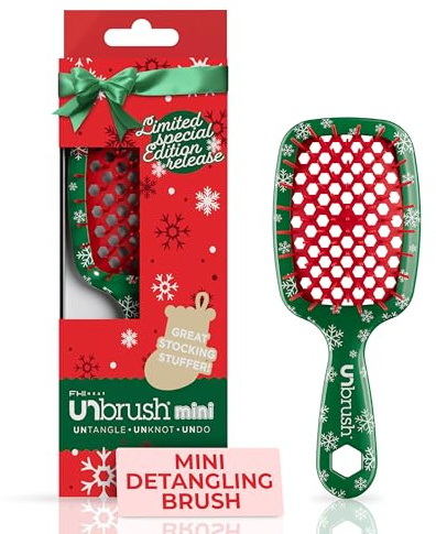 UNbrush Mini Holiday Hair Brush for Pain-Free Brushing On All Wet/Dry Hair Types — Mini UNbrush Detangling Brush with Durable Anti-Static Bristles, Lightweight & Vented — Christmas Hair Care Gifts