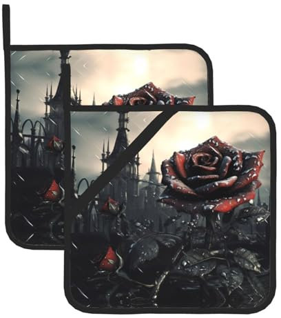 WHJYYXDE Juego de 2 soportes para ollas de 8 x 8 pulgadas para cocina, aislamiento duradero, tela impermeable, patrón de rosas góticas