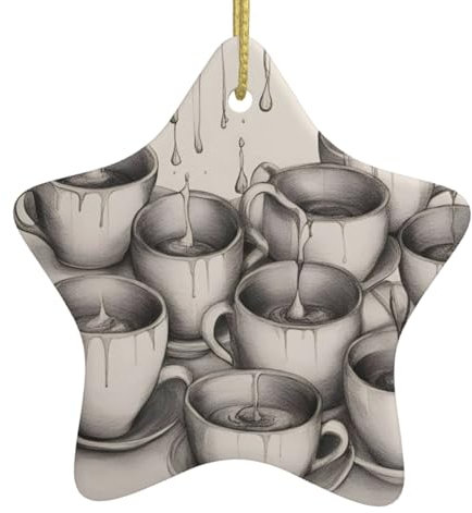 Hand Drawn Teapots and Cups Print Christmas Ornaments,Christmas Tree Decorations,Ceramic Christmas Decoration,Keepsake Ideas.