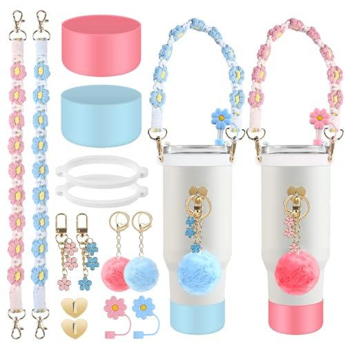 Stanley Cup Accesorios, Gerbala 14 Pcs Juego de Accesorios para Stanley Cup, Incluye Botín de Silicona, Correa para Botella de Agua, Tapa para Pajita, Charms Stanley para Tumbler de 800ml -1200ml