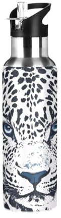 Grckit Stainless Steel Water Bottle 20 Oz Leakproof BPA-Free Insulated Water Bottle for Sports Travel, White Leopard Print