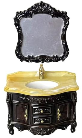 Colcolo 1/12 Puppenhaus Badezimmer-Waschtisch, Waschbecken, DIY-Zubehör mit Spiegel, Modell für Lebensszenen-Layout, Landschaftsdekorationen, Schwarz Braun