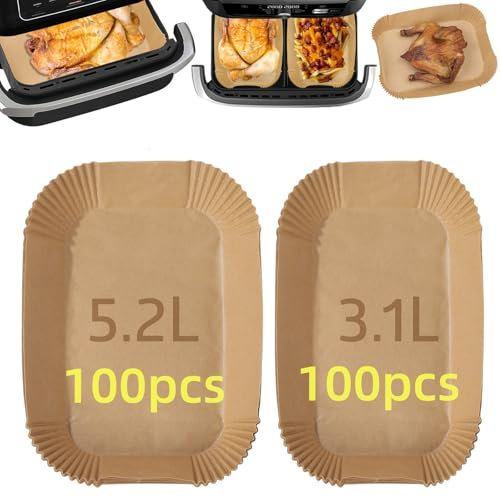 Lifemaison Airfryer Backpapier für Airfryer Dual Basket 3000 Series,Heißluftfritteuse Backpapier für Tefal Easy Fry EY901810 EY905D 5,2/3,1 L, Cecotec 5,5/3,5L,Moulinex 8,3 L (100pcs+100pcs)