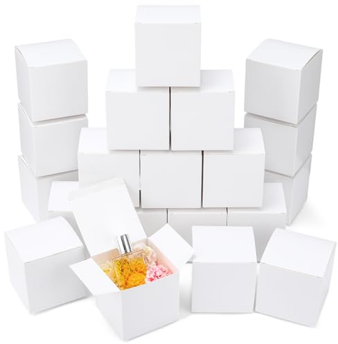 20 Pack White Gift Box 10×10×10cm - Small Cardboard Present Boxes with Lids for Wedding Favours, Birthday Party, Christmas, Holidays - Easy Assemble Square White Design