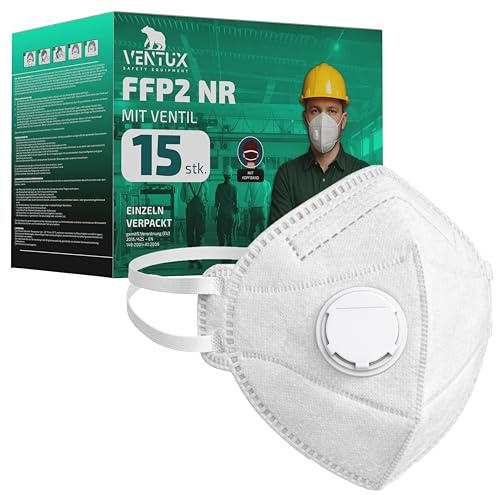 VENTUX SAFETY EQUIPMENT FFP2 NR Maske mit Ventil || Einzeln Verpackt || Ergonomische Passform || Staubschutzmaske für Arbeit, Bau & DIY