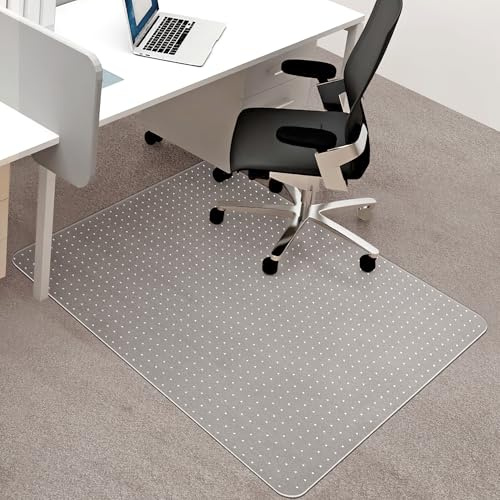 BesWin Office Chair Mat for Carpets, 75x120cm PVC Desk Chair Mat for Low Pile Carpeted Floors, Heavy Duty Carpet Floor Protector for Home Office Rolling Chair, Transparent, Easy Glide
