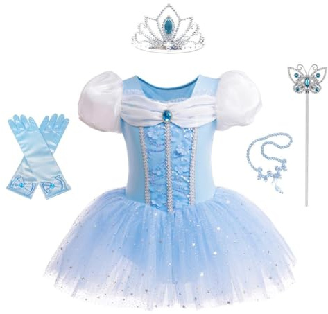 Lito Angels Robe Ballet de Danse Princesse Cendrillon pour Enfant Filles avec Accessoires, Déguisement Ballerine Justaucorps Tutu Taille 2-3 ans (Numéro d'étiquette 100)