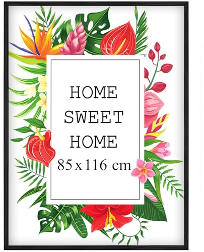 MG Design Cadre photo en bois 85 x 116 cm Noir – plexiglas transparent, à suspendre vertical et horizontal – pour photos, posters et puzzles