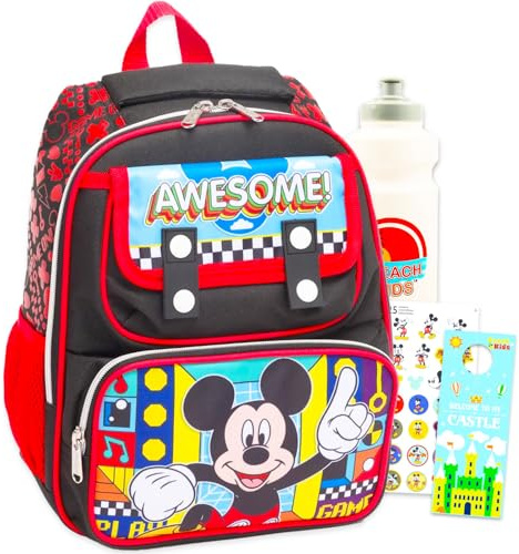 Disney Mickey Mouse Mini Backpack for Kids - Bundle with 12 Small Bag for Boys Plus Water Bottle, Stickers | Mickey Mouse Backpack Purse for Kids, Toddlers., Multicolor, Mickey Backpack Purse, Mickey