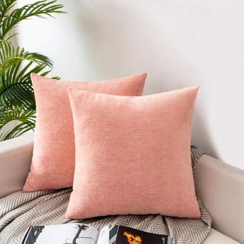 HWY 50 Lot de 2 housses de coussin décoratives en chenille douce et confortables pour canapé, sofa, salon, lit – 40,6 x 40,6 cm, rose poudré