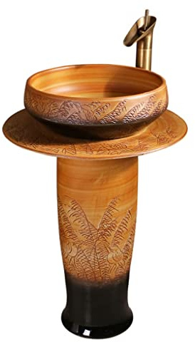 XDAWQP Lavabo sur Pied en céramique, lavabo sur Pied à Motif Pierre, lavabo sur Pied Vintage combiné avec Robinet