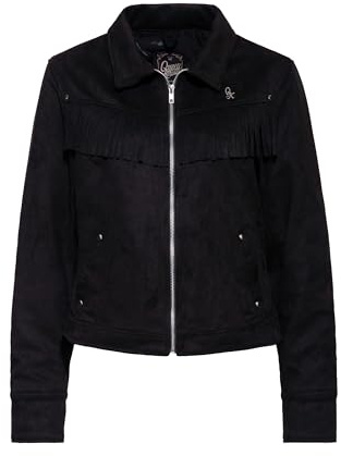 Queen Kerosin Damen Western Style · Jacke · Fransen · Kunstleder · Cowgirl · Übergangsjacke · Leichte · Jacke · Wild West · Veloursoptik · Fakeleder · Lederimitat