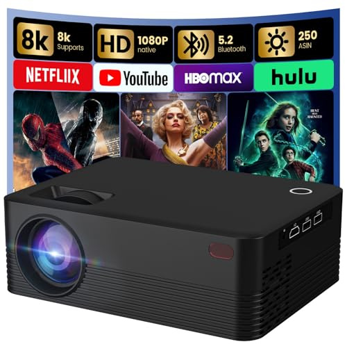 Mini Portable Projector with WiFI and Bluetooth, Native 1080P Full HD Smart Projector, 300 ANSI, Compatible with Smartphone HDMI, USB, Keystone (Black)