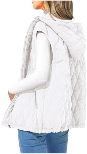 Flodxo Women Gilets and Bodywarmers Sleeveless Quilted Down Jacket Winter Puffer Gilet Ladies Theramls Vest Hooded Zip Up Jacket Outerwear Casual Padded Coats Solid Warm Waistcoats