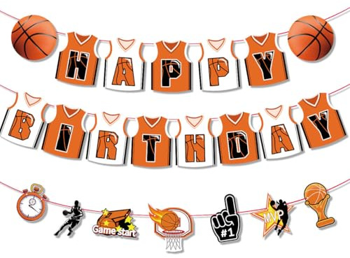 Gleemix Basketball Happy Birthday Girlande, Basketball Deko Banner, Basketball Party Dekoration für Kinder und Basketballfans Geburtstag