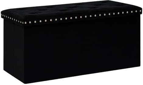 Bonlife Velvet Ottoman with Storage,Large Storage Boxes with Lids,Folding Ottoman Bench Seat,Footstool for Living Room,76x38x38cm,Black