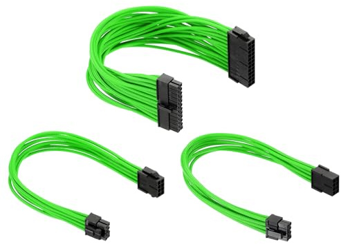 PATIKIL Power Supply Extension Cable Kit 30cm 18AWG, 1 Set ATX 24-P+8-P+PCI-E 8-P(4+4) PSU Cable Extension Sleeved Kit for PSU to Motherboard GPU, Green Black