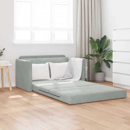 Teenpull Schlafsofa Hellgrau 124x204x61 cm Samt, Verstellbares Boden-Sofa-Bett, Modernes Design für Wohnzimmer, Langlebiges Metall Sperrholz Gestell, Komfortables Futon