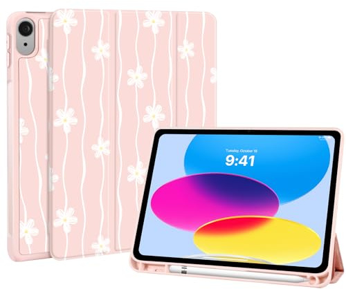 Fycyko for iPad (A16) 11th Generation 11 Inch 2025/iPad 10th Generation 10.9 Inch 2022 Case,Pink Coquette Flower Design with Pencil Holder Floral Shockproof Flexible TPU Protective Cover
