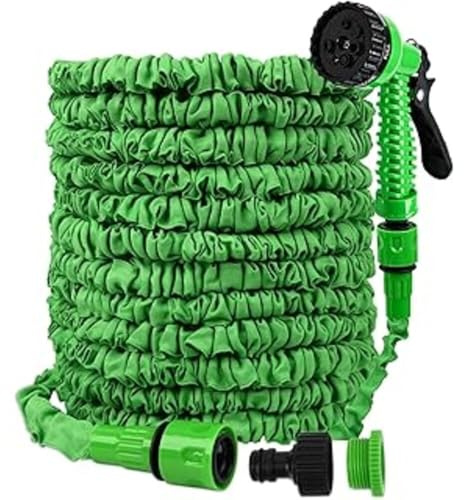 Tubo Acqua Giardino,Tubo da Giardino Estensibile, Pompa Acqua, Canna Acqua Giardino 15 e 30 metri con Pistola Acqua Giardino 7 funzioni e adattatore universale 1/2 e 3/4 (30 METRI)