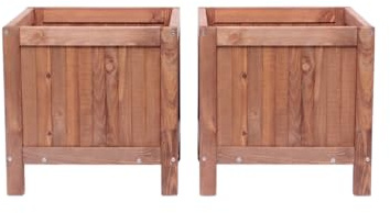 SG SiestaGarden 2er-Set Pflanzkübel Groß Außen Holz – Wetterfester Blumenkasten 40x40x37cm aus massivem FSC-Kiefernholz mit Füßen; Imprägnierter Blumentopf für Balkon & Garten, Braun
