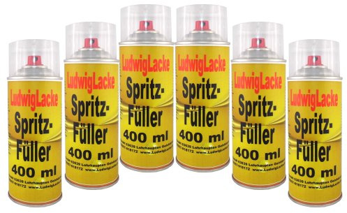 LudwigLacke 6 Spraydosen Spritzspachtel Spritzfüller Grundierung für Autolack grau je 400 ml