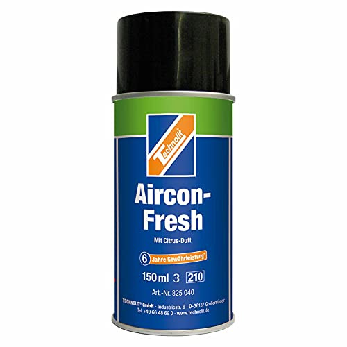TECHNOLIT Aircon-Fresh 150 ml | Klimaanlagenreiniger Auto | Geruchsentferner für KFZ-Lüftungssystem | Citrus-Duft | Ohne Demontage | Wirkt präventiv gegen Allergien