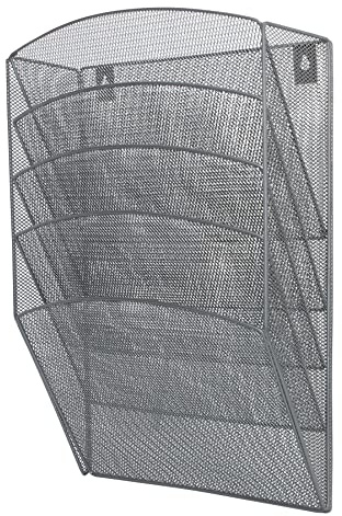 Q-Connect Satz von 5 Wandfkörben Wandkorb Wand Zeitungshalter/Silber/Wandmontierter Metallgitter Organizer Zeitungsständer Wand Magazinhalter Prospekthalter Zeitschriften Wandhalter