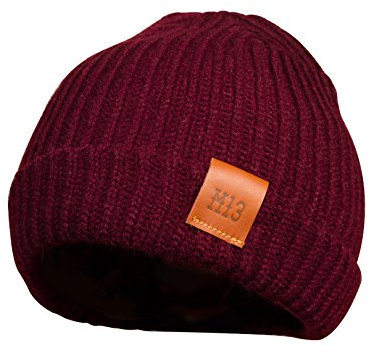 Fishermans Beanie - Mütze, Fischermütze, Strickmütze mit Echt-Leder Veredelung in 3 Farben (Manufaktur13/M13) (OneSize, Rot)