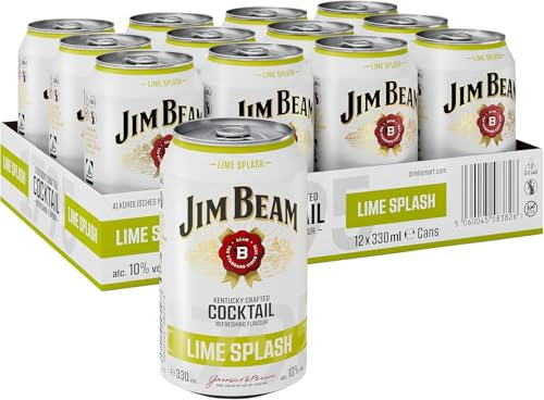 Jim Beam Bourbon & Lime Splash Dose | Kentucky Straight Bourbon Whiskey mit Limettenlimonade | eine perfekte Mischung | 10% Vol | Einweg, 12 x 330ml