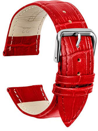 ULLCHRO Unisex Leder Armband mit Edelstahl Silberne Schnalle 21mm Rot