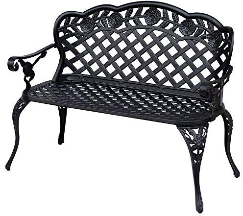 Outsunny Cast Aluminium Garden Bench Outdoor Patio 2 Seater High Back Chair Armrest Antique Style Black